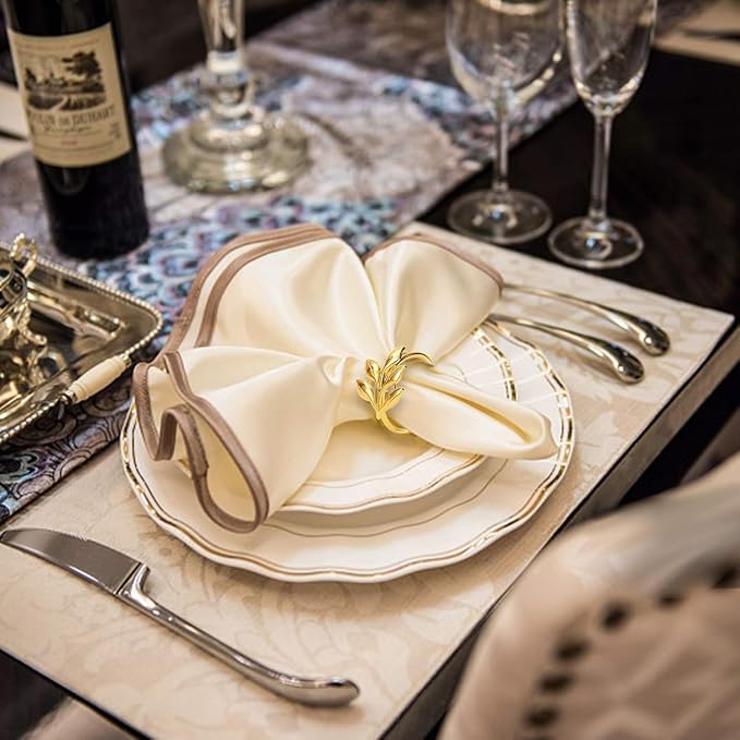 KPOSIYA Set of 50 Leaf Napkin Rings Metal Gold Napkin Holder Table Napkin Rings for Thanksgiving Day Christmas Dinning Table Parties Everyday (Ye Zi-Gold 50)