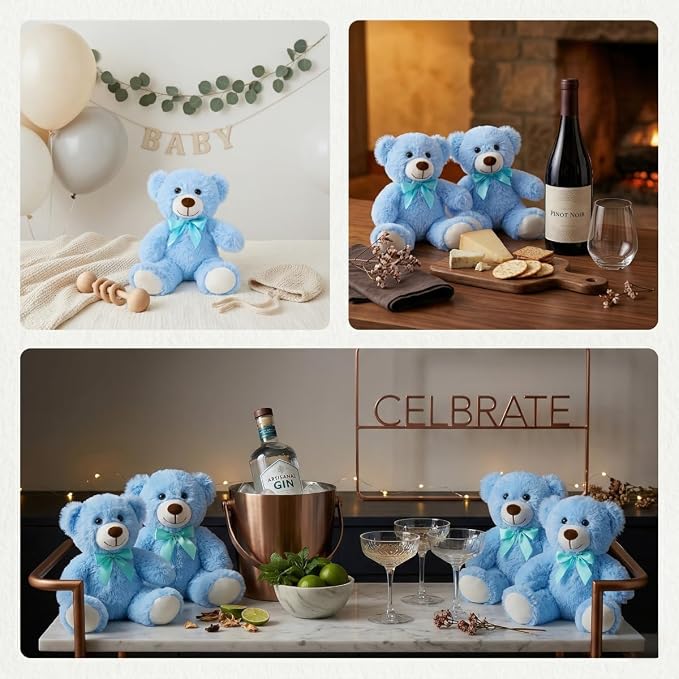 MaoGoLan Bulk Teddy Bear Baby Shower, 10 Packs Small Light Blue Teddy Bear Stuffed Animals in Bulk,13.5" Small Stuffed Bears Plush for Wedding,Birthday,Christmas, Party Decorations