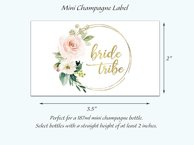 BRIDE TRIBE Mini Champagne Bottle Labels ● SET of 12 ● Bachelorette Party Mini Wine Label, Bride Squad Wine Labels, Bridal Shower Mini Champagne Labels, BUBBLY for My Bride Tribe WATERPROOF M627-BT-12