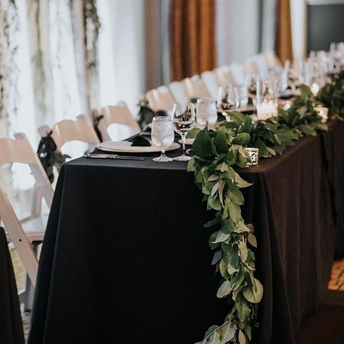 10Pack Black Table Cloths for 8 Foot Rectangle Tables 60 x 126 Inch, 8FT Black Tablecloth Rectangle Bulk Linen Polyester Fabric Washable Cloth Cover for Wedding Reception Banquet Birthday Party