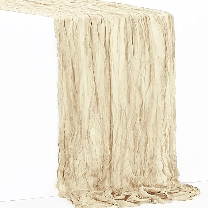 6 Pack Beige Cheesecloth Table Runner 35x120 Inch 10Ft Rustic Gauze Cheese Cloth Table Runner Sheer Cheesecloth Table Runners for Wedding Party Bridal Shower Decoration
