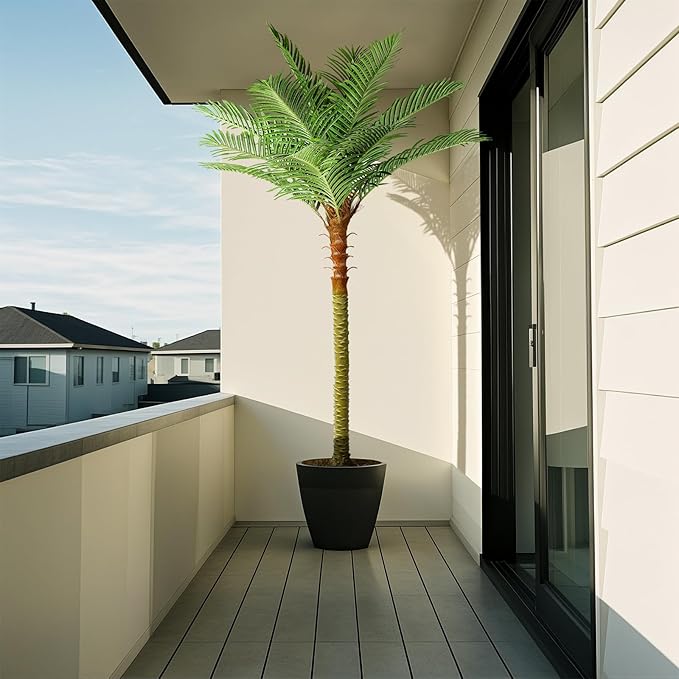 Jocoevol Fake Palm Tree, 8ft Artificial Phoenix Palm Tree Tall Tropical Tree with Adjustable Leaves & Planter, Outdoor Indoor Faux Trees for Living Room/Patio/Poolside/Yard Decor