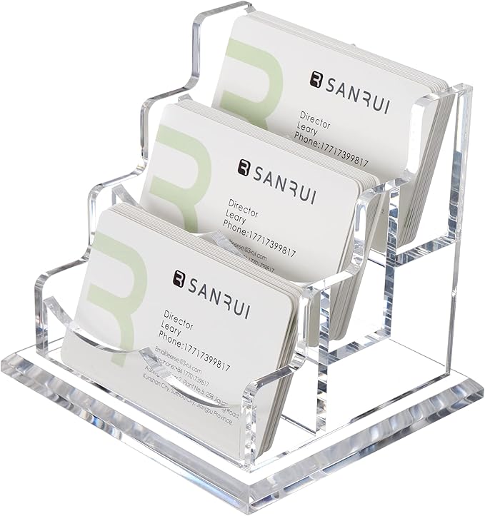 YUXUN Business Card Holder Display for Desk, Clear Acrylic Cards Organizer 3 Tier 3 Slots, Business Card Stand for Men and Women 1 Pack (3 slots) 3slots