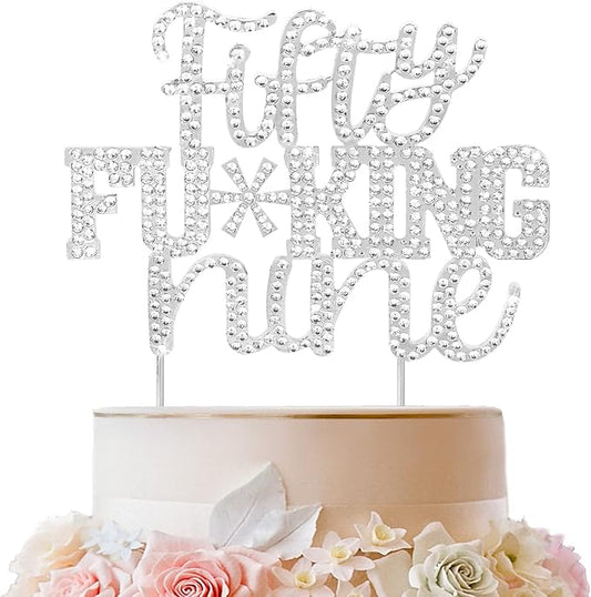 LINGTEER Fifty-Nine Funny Silver Rhinestone Cake Topper - Cheers to 59 Years Old,Happy 59th Birthday Party Cake Centerpieces Topper Decorations.