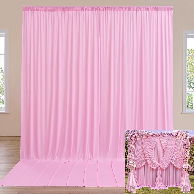 10ftx12ft Wrinkle Free Pink Backdrop Curtain for Parties, 2 Panels Silky Polyesyer Photo Backdrop Drapes 12 ft Long Back Drop Cloth for Wedding Girls Birthday Photography Background