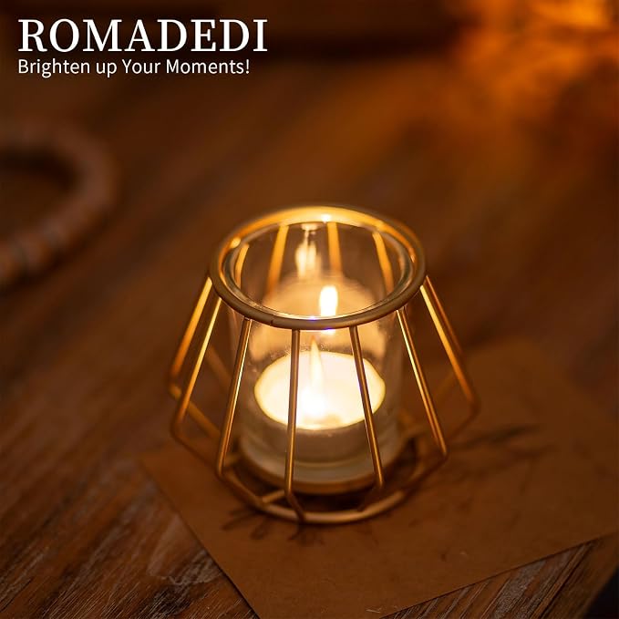 Geometric Tea Light Candle Holders - Wedding Centerpiece for Tables Morden Metal Votive Tealight Candles Stand with Glasses Coffee Home Room Decor Wedding Party Birthday Decoration, Gold 12 pcs