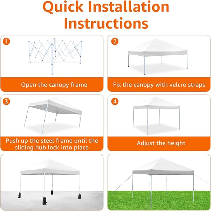 Amazon Basics Outdoor Pop Up 10 x 10 Canopy Tent for Events, Portable with Easy Setup, Sun Shelter, Includes Wheeled Carry Bag, 8 Pegs, 4 Ropes, 4 Weighted Bags, White