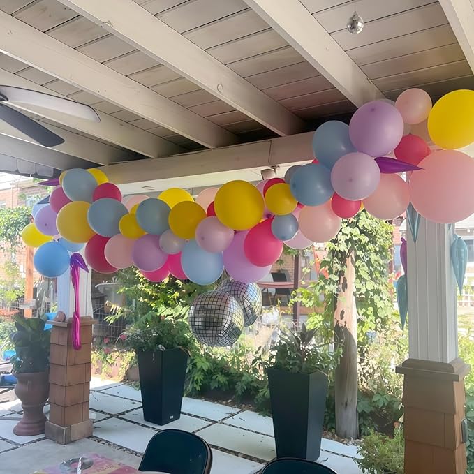 K-Pop Music Balloons Arch Kit, 119Pcs Pastel Hot Pink Royal Purple Teal Yellow Balloons Garland with Disco Guitar Notes Exploding Star Foil Balloon for Fans Singer Karaoke Birthday Party Decorations