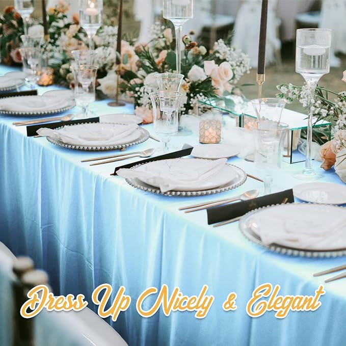 BRILLMAX 8 Pack Light Blue Tablecloths 60 x 102 Inch for 6ft Rectangle Tables - 150 GSM Polyester Fabric, 15" Standard Drop, Water, Stain & Wrinkle Resistant Cloth Cover for Wedding Dining Buffet