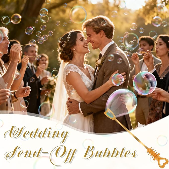 405 Pcs Wedding Send Off Bubble Ideas Set Include Heart Bubble Wands Gift Tags Cards Wood Photo Frame Ribbons Wedding Send Off Party Favors for Guests(Gold)