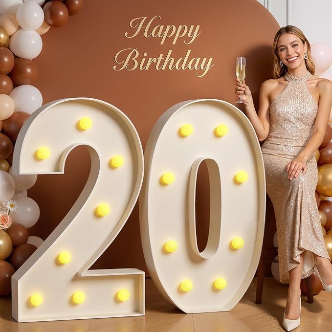 Tongjoy 3FT Marquee Numbers Large Light Up Numbers for 20th Birthday Decoration, Light Up for 20 Years Old, Anniversary Party Decor Birthday, Pre-Cut Foamboad DIY