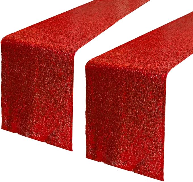 JYFLZQ Red Sequin Table Runner 12"x72" Pack of 2 Glitter Table Runner Sparkly Sequin Runners for Table Wedding Birthday Party Decorations