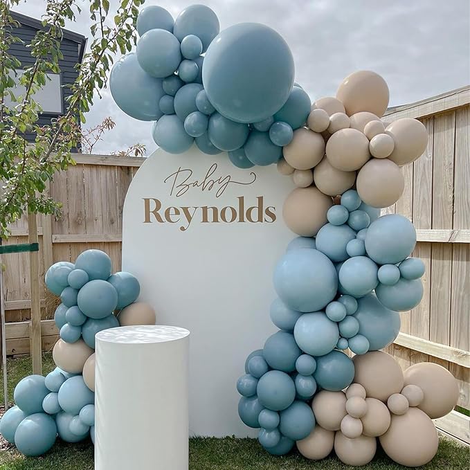 Jobkoo Blue Balloons 113Pcs, Dusty Balloon Arch Garland Kit Different Sizes, 5 10 12 18inch Matte Retro Slate Fog Latex Helium for Boho Birthday Wedding Baby Shower Party Decorations QQ-113