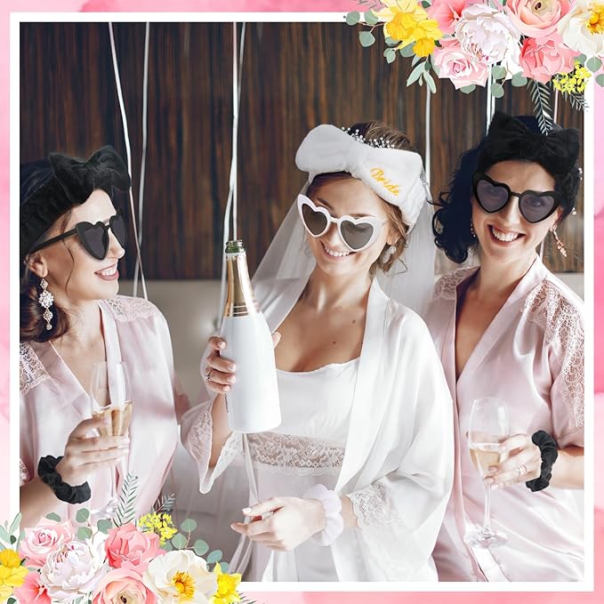 Geiserailie 36 Pcs Bachelorette Party Accessories 12 Bride Spa Headbands 12 Bridesmaid Scrunchies Ties 12 Bachelorette Sunglasses Bridesmaids Proposal Gifts for Wedding Party Favors(Black)