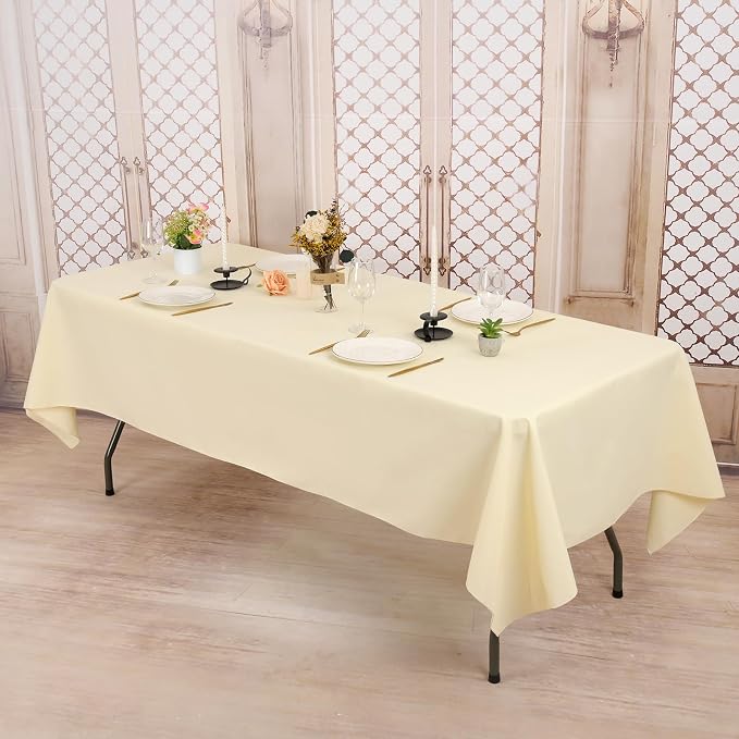 Pesonlook 10Pack Beige Polyester Tablecloths, 60 x 102 Inch for 6ft Rectangle Tables Polyester Table Cover Washable Table Cloth for Wedding Reception Banquet Party