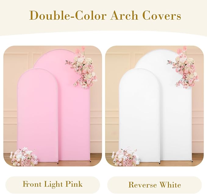 White Pink Arch Cover Set of 2-7.2 and 6ft Arch Backdrop Cover Spandex Wedding Arch Stand Covers for Bridal Shower Baby Shower Girls Birthday Party Banquet Photo Arch Covers Stretchy Backdrop