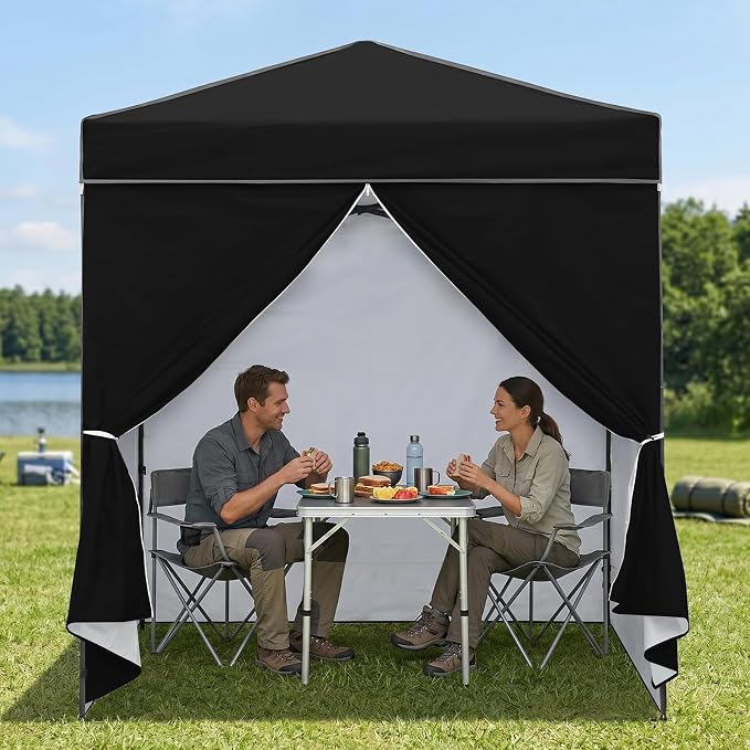 EAGLE PEAK 6x4 Instant Pop Up Canopy Tent with 4 Side Wall Panels, Straight Leg Sun Shelter, Portable Canopy with Carry Bag for Camping, Beach & Sports, Black
