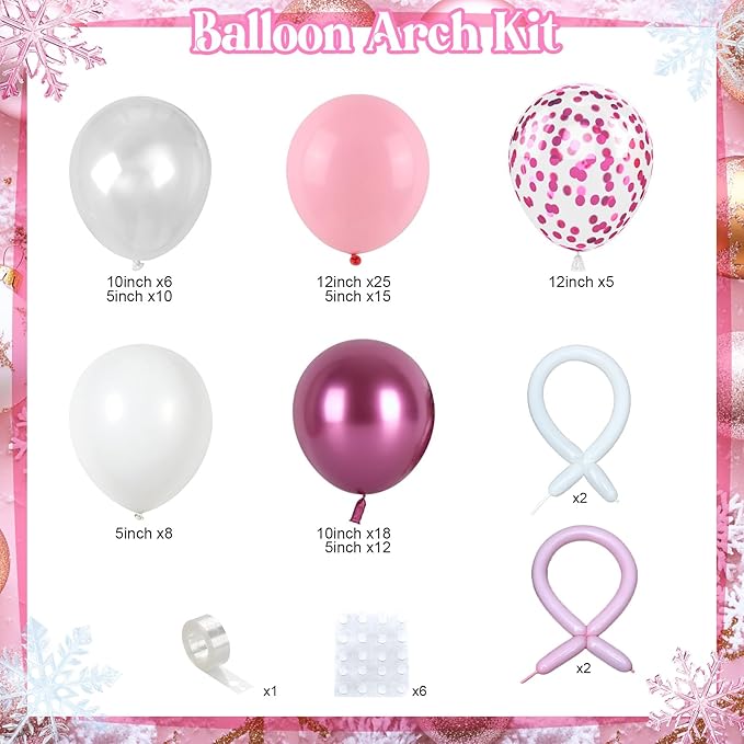 Pink Balloon Garland Arch Kit, 103 PCS Metallic Hot Light Baby Pink and Clear Balloon Bow Balloons for Girls Birthday Princess Baby Shower Wedding Party Decorations