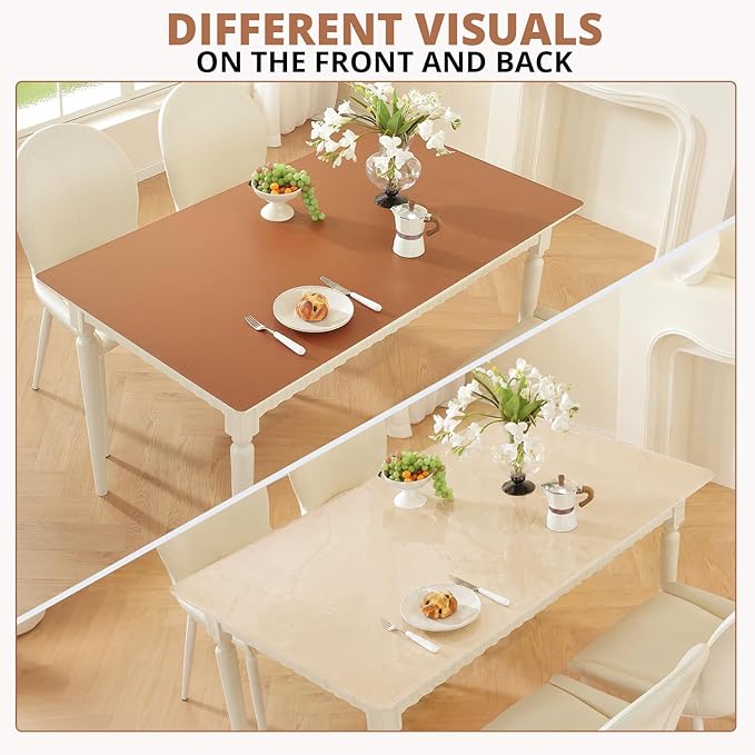 OstepDecor Brown Table Cover Protector 36 x 72 Inch, 1.5mm Thick Plastic Table Cover, Dining Table Protector Pad, Waterproof & Easy Cleaning PVC Desk Mat for Dresser, Coffee & Kitchen Wooden Tabletop