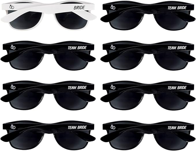 Bachelorette Party Sunglasses - Set of 1 Bride & 7 Team Bride Sun Glasses Pack of 8 Bridesmaid Favor Supplies Bridal Wedding