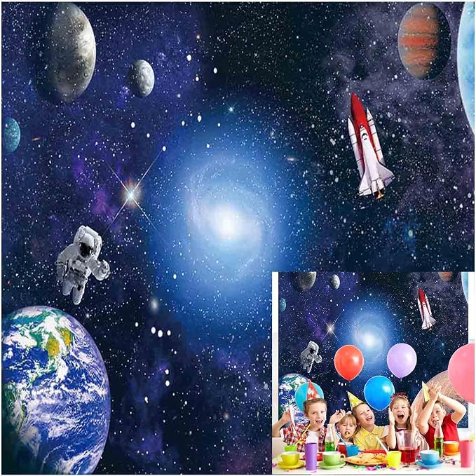 6x6FT Space Astronaut Photo Backdrop Cosmic Galaxy Planet Rocket Photography Background Newborn Gift Children Birthday Party Baby Shower Banner Photographic Studio Photo Backgrounds