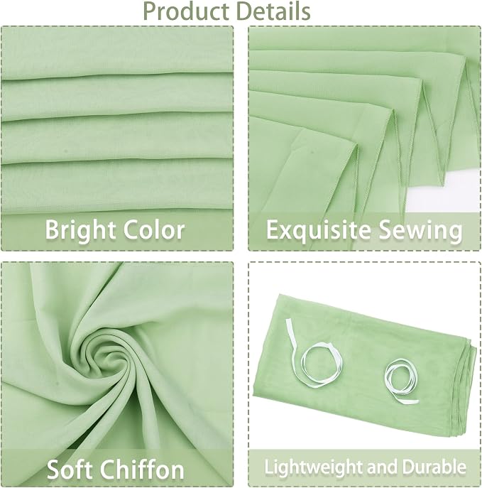 Fivenl 12 Packs Chiffon Table Runner - Sage Green, Sheer, Romantic Style for Wedding, Birthday, Party Decoration (12" x 120")