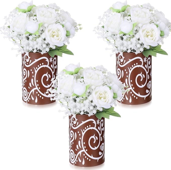 Mumufy 30 Pcs Rustic Fiesta Table Centerpieces with Cardboard Paper Vases and Artificial White Flowers, Cielito Lindo Farmhouse Wedding Decorations for Bridal Shower, Baby Shower, Birthday, Taco Party