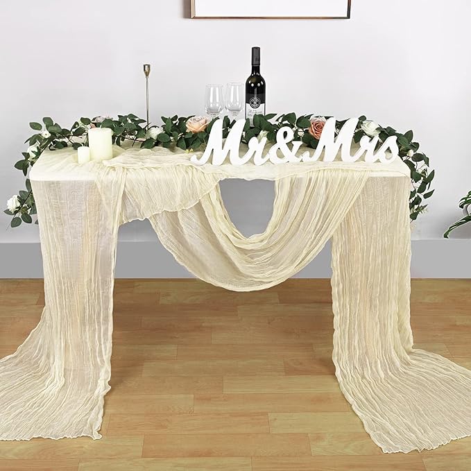 12 Pack 10Ft Ivory Cheesecloth Table Runner 35 x 120 inch Boho Gauze Cheese Cloth Table Runner Vintage Rustic Sheer Runners for Wedding Bridal Shower Birthday Party Cake Table Decorations