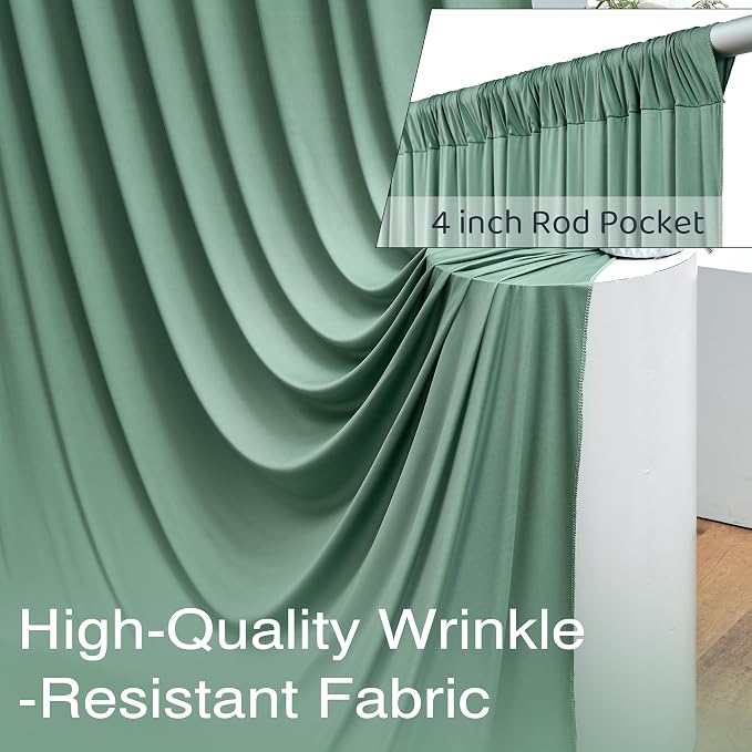 20ftx10ft Wrinkle Free Sage Green Backdrop Curtains for Parties, 4 Panels 5x10ft Silky Polyester Photo Backdrop Drapes Back Drop Cloth Drapery for Wedding Birthday Photography Background