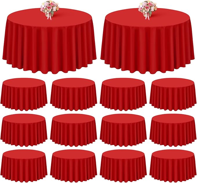 Showgeous 12 Pack Red Round Tablecloth - 120 Inch Polyester Table Cloth - Washable Decorative Fabric Table Covers for Wedding Party Banquet