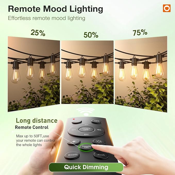 addlon 200FT LED Outdoor String Lights, Remote Dimmable Patio Lights with Timer & 3 Lighting Modes, 64 Shatterproof Edison Bulbs, Waterproof Connectable String Lights for Outside Backyard Porch Party