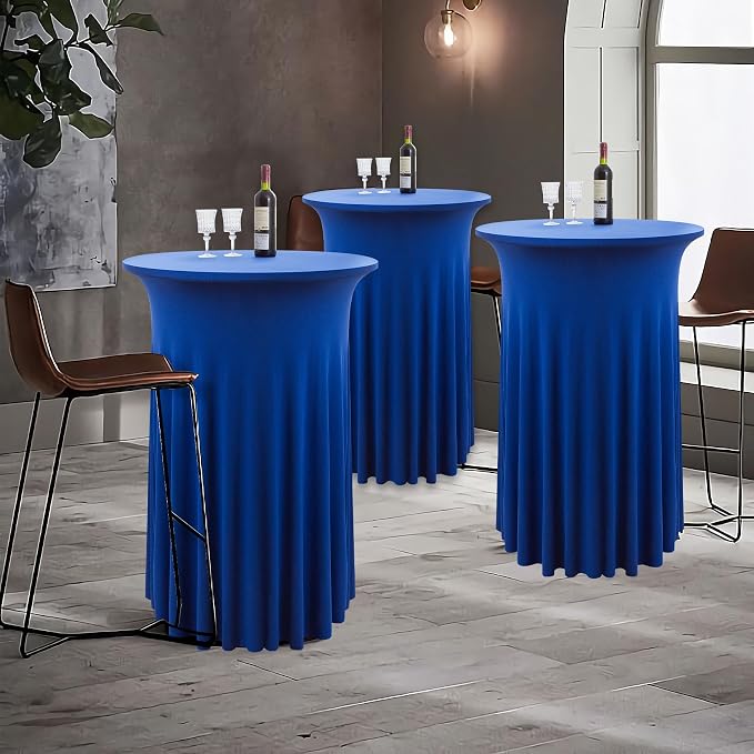 6 Pack Royal Blue Round High Top Highboy Cocktail Table Cloth 3243 Inch, Wrinkle Free Stretch Spandex Tablecloths Table Cover with Wavy for Party Bar Wedding Banquet Event