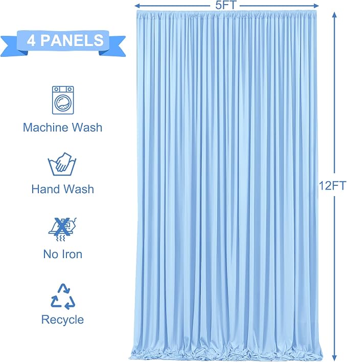 4 Panels Baby Blue Backdrop Curtains for Wedding Party Wrinkle Free Backdrops Curtain Drapes Fabric Decorations Photo Back Drop Cloth for Baby Shower Photography Stage Reception 20ft(W) x 12ft(H)