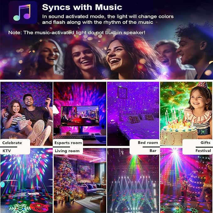 Disco Ball Party Lights,DJ Disco Lights Sound Activated LED Stage Strobe Light Star Ocean Projector with Remote Control for Home Decoration Parties Gift Club Bar Festival Christmas Birthday Wedding