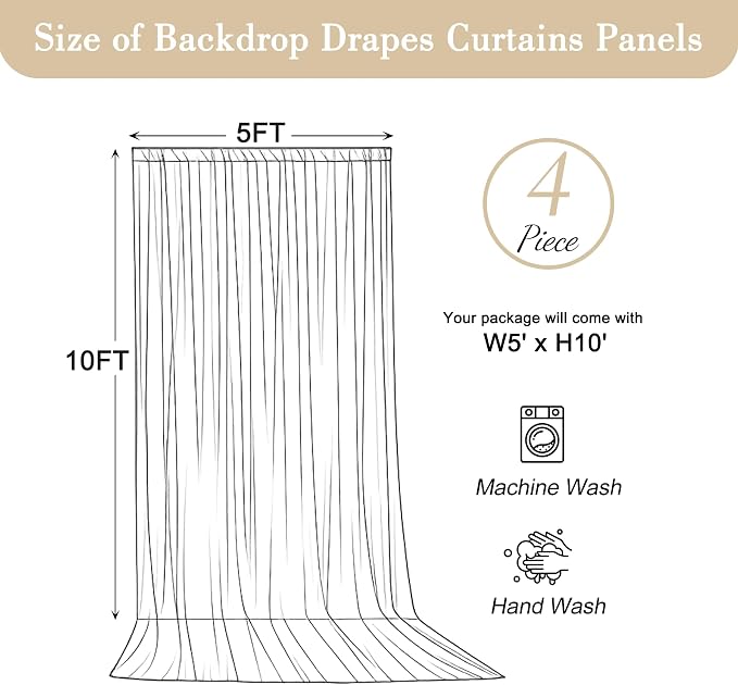 20x10ft Sage Green Photo Backdrop Curtains for Parties Birthday Wrinkle Free Polyester Photoshoot Curtains Drapes Backdrop for Wedding Baby Shower Graduation Photography Background 4 Panels 5x10FT