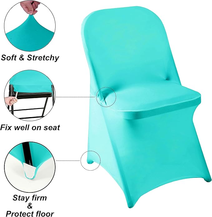 Howhic Folding Chair Covers for Party 36pcs, Turquoise Universal Spandex Chair Covers for Folding Chairs, Stretchy Fitted Chair Covers for Wedding, Party, Banquet, Conference (36pcs, Turquoise)