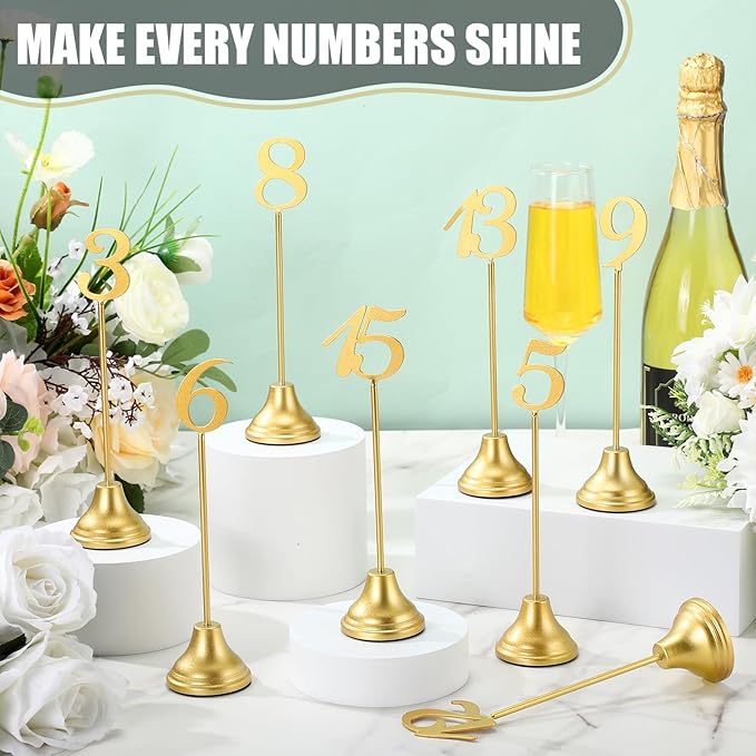 Maitys 15 Pcs Metal Table Numbers 1-15 with Weighted Base 8 Inch Table Number Stands for Wedding Reception, Party, Anniversary, Birthday Banquet(Gold)