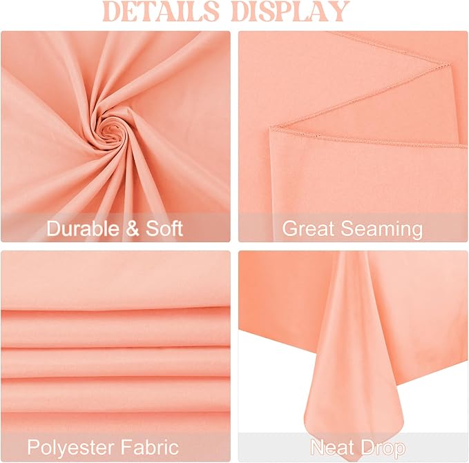 4 Pack Rectangle Tablecloth for 6 Foot Tables Washable Polyester Table Cover for Wedding Dining Table Parties Banquet（60x102 Peach Coral）