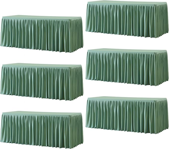 Wish Care 6 Pack Sage Green Rectangle Table Clothes for 8 Foot Tables, Polyester Fitted Tablecloths 8ft Stretch Table Cover for Wedding, Birthday, Parties, Trade Show, Craft Show