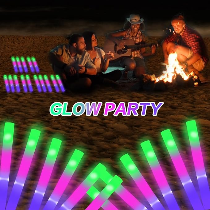 AWANG 32 Pcs Glow Sticks With 3 Modes Colorful Flashing Glow In The Dark Party Supplies Multicolor Bulk LED Foam Glow Sticks For Wedding Raves Sporting Events Glow Party Birthday Camping Concert