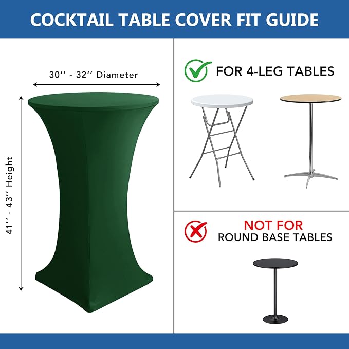 Cocktail Table Covers-Spandex Round High Top Table Cloths 6 Pack 32x43 Inch-Hunter Green Stretch Fitted Christmas Tablecloth for Pub Bistro Highboy Party Event Banquet Height Satnding Tables