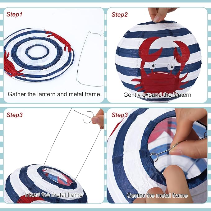 Panelee 12 Pcs Nautical Birthday Party Decorations Anchor Sailor Boat Cruise Ship Theme 8 Inches Hanging Paper Lanterns 8 Inches Round Lanterns for Holiday Navy Baby Shower Party Decor Supplies