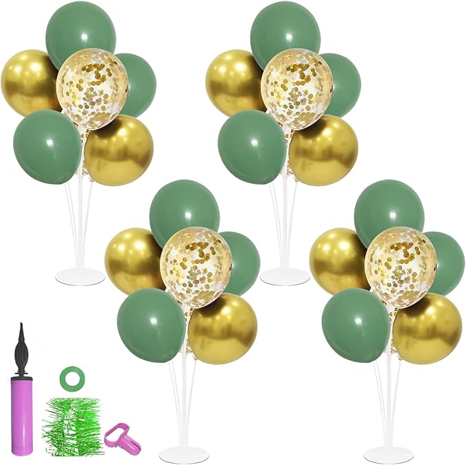 ZJDHPTY 4Set Green and Gold Balloon Stand Table Centerpieces Party Decor | Woodland Baby Shower Bridal Shower Jungle Birthday Graduation Retirement St. Patrick's Day Easter Wedding Party Decorations
