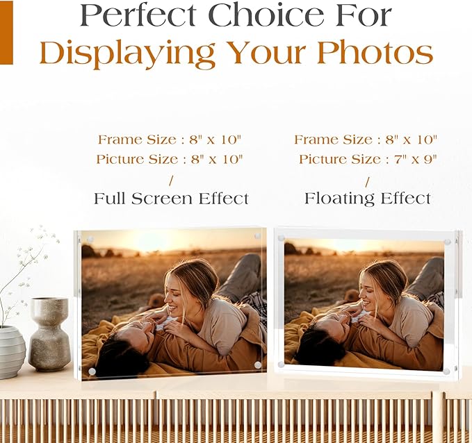 TWING Acrylic Frame 8 x 10, 3 Pack Premium Magnetic Picture Frame, Thickness 10+10MM Clear, Self Standing Photo Frame