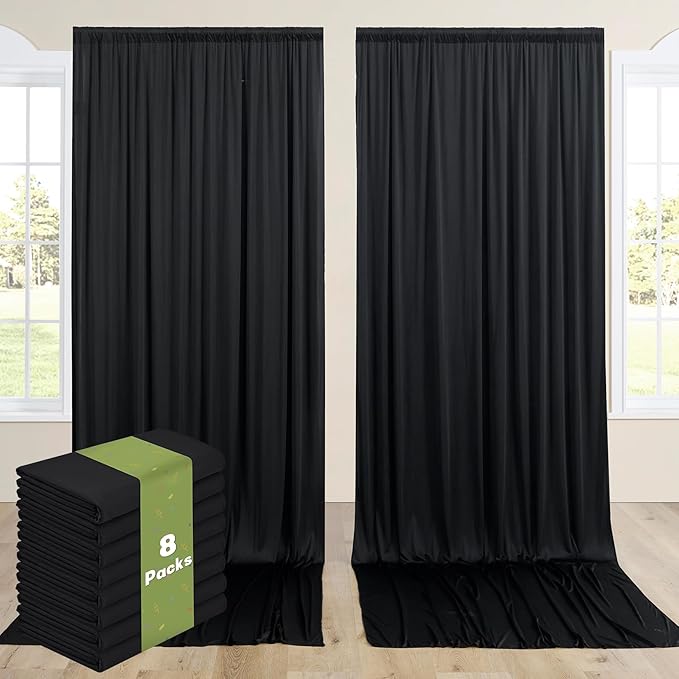 40ftx12ft Wrinkle Free Black Backdrop Curtain for Parties, 8 Panels Silky Polyester Photo Backdrop Drapes 12 ft Long Back Drop Cloth for Wedding Birthday Graduation Photography Background Draping