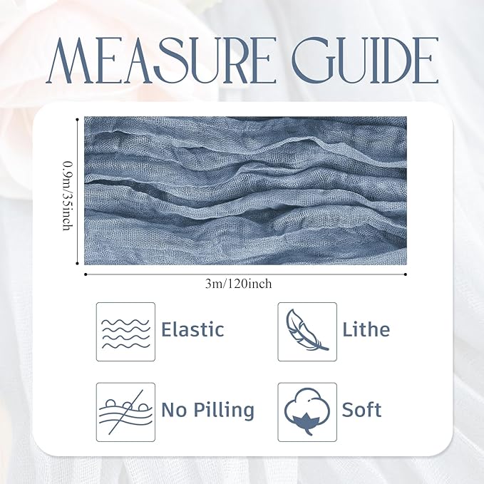 Wokceer Dusty Blue Cheesecloth Table Runner Spring 10FT Boho Gauze Easter Cheese Cloth Table Runner for Party Long Rustic Sheer Runners for Baby Bridal Shower Wedding