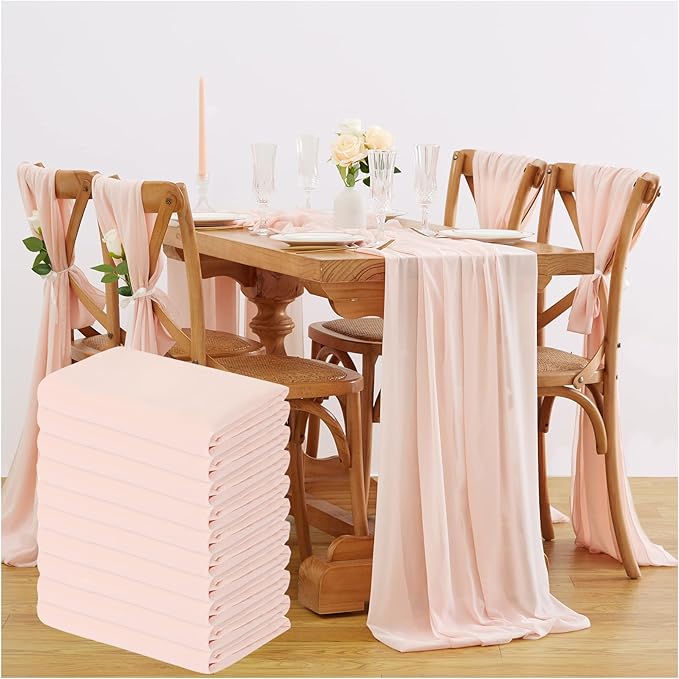 10 Feet Chiffon Table Runner Light Peach 10 Packs 14x120 Inches Chiffon Table Fabric for Spring Wedding Ceremony Baby Shower Party Table Decoration