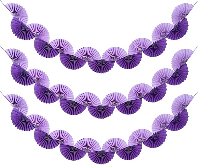 uxcell 3 Pcs Paper Fan Garland, 5.25ft Paper Garland Hanging Decorations Set Party Hanging Decorations Fans for Birthday Parties Holiday Ornaments Family Gatherings Weddings, Purple