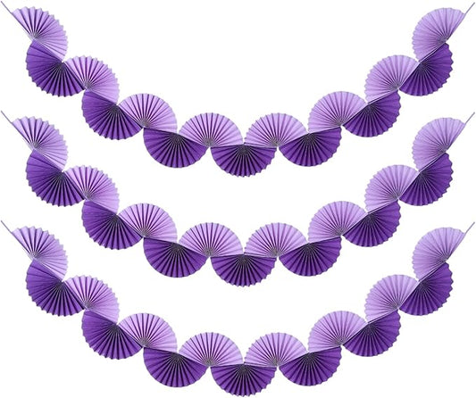 uxcell 3 Pcs Paper Fan Garland, 5.25ft Paper Garland Hanging Decorations Set Party Hanging Decorations Fans for Birthday Parties Holiday Ornaments Family Gatherings Weddings, Purple