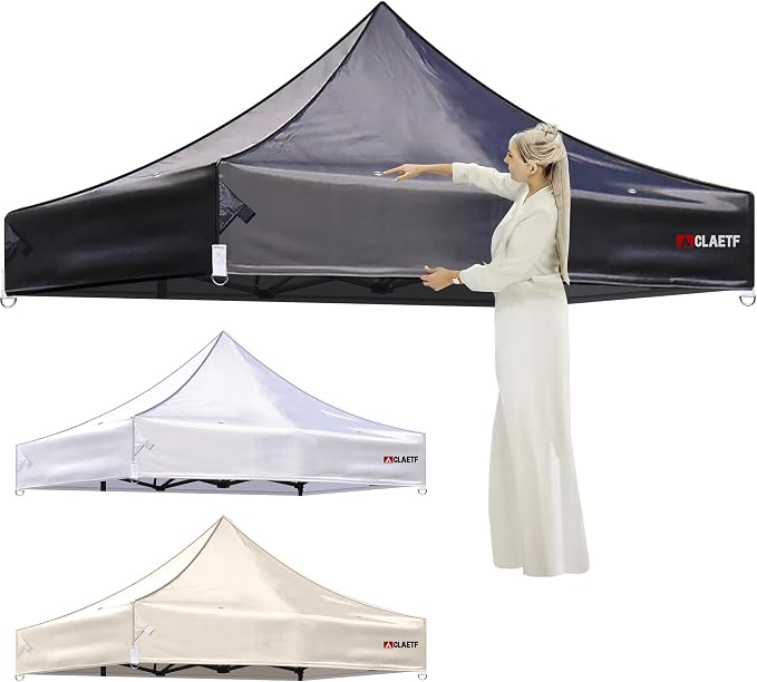 10x10ft Replacement Canopy Top - Heavy-Duty 500D 2500mm Waterproof & UPF 50+ UV Tent Cover with 8 Drainage Holes, Reinforced Straps for Camping, Trade Shows (Frame Not Included - Black)